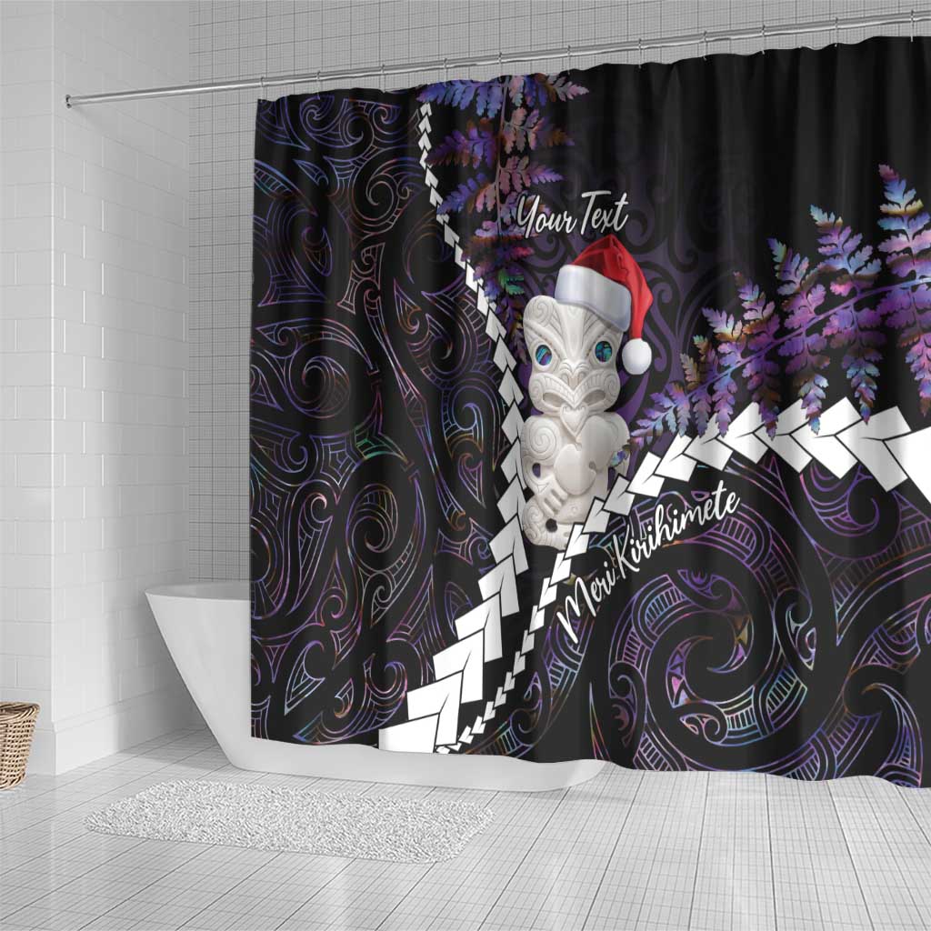 New Zealand Personalised Shower Curtain Meri Kirihimete Kowhaiwhai Mix Paua Shell - Amethys LT7 - Polynesian Pride