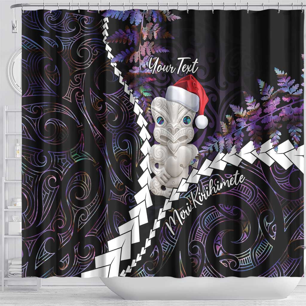 New Zealand Personalised Shower Curtain Meri Kirihimete Kowhaiwhai Mix Paua Shell - Amethys LT7 - Polynesian Pride