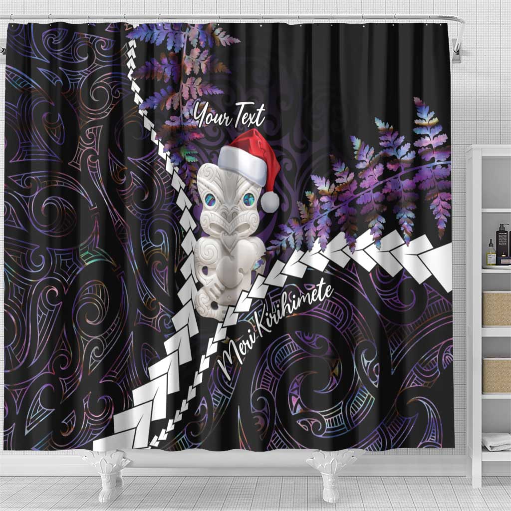 New Zealand Personalised Shower Curtain Meri Kirihimete Kowhaiwhai Mix Paua Shell - Amethys LT7 - Polynesian Pride