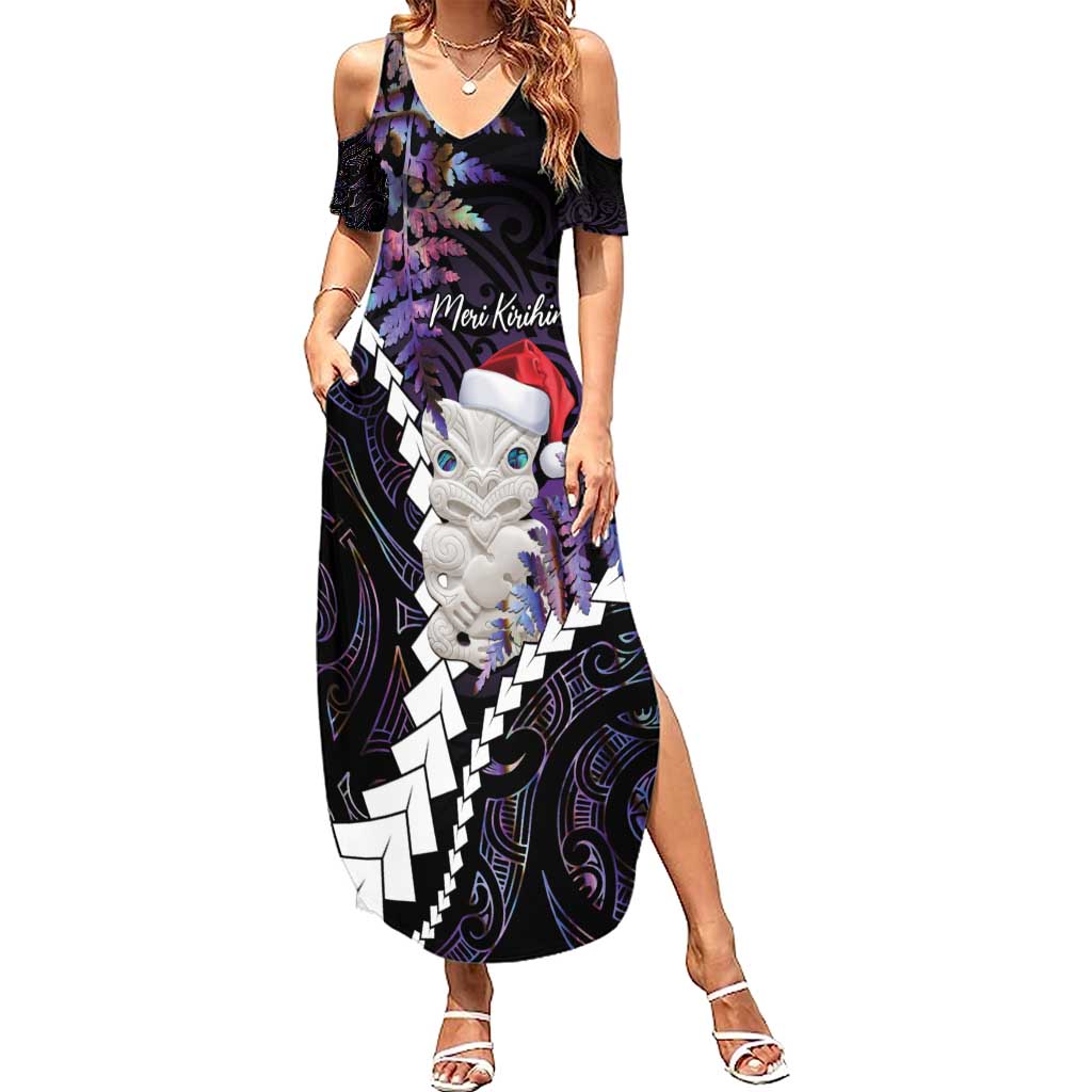 New Zealand Personalised Summer Maxi Dress Meri Kirihimete Kowhaiwhai Mix Paua Shell - Amethys LT7 Women Purple - Polynesian Pride