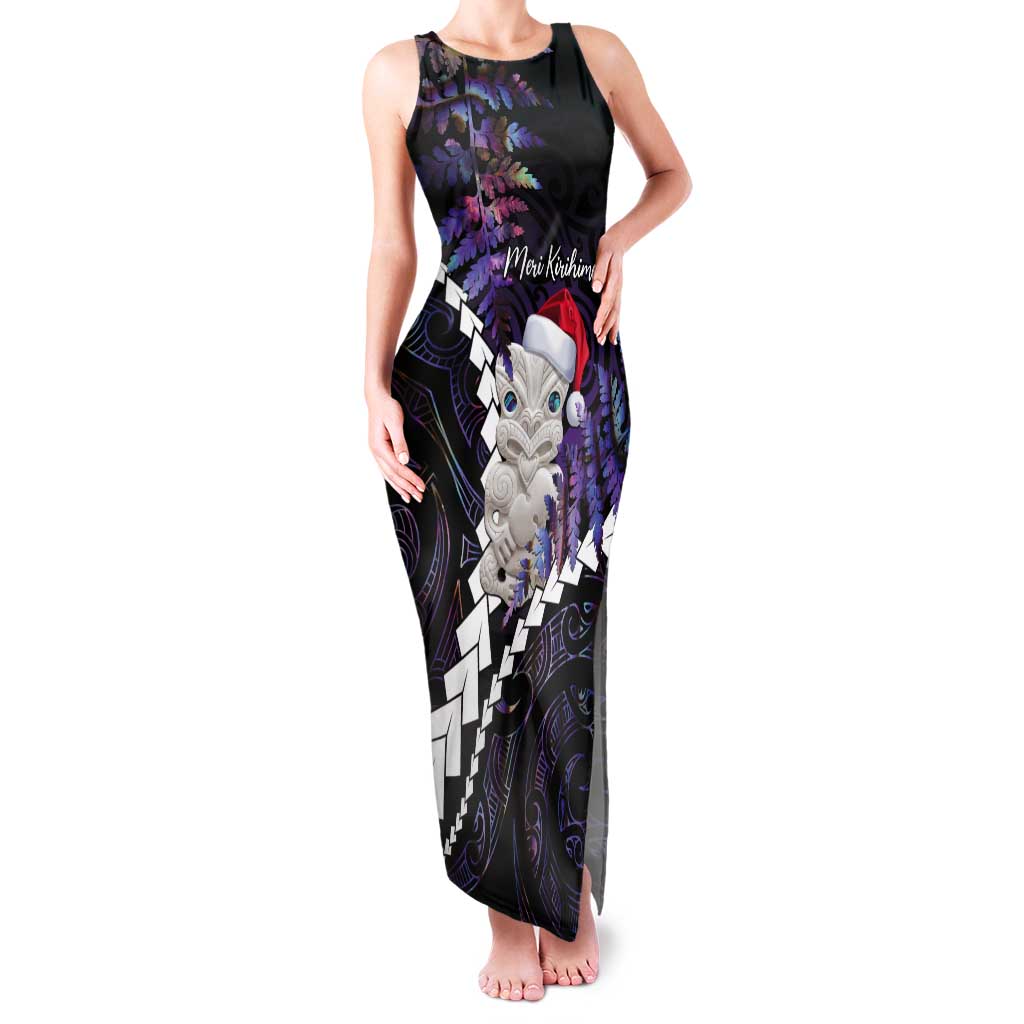 New Zealand Personalised Tank Maxi Dress Meri Kirihimete Kowhaiwhai Mix Paua Shell - Amethys LT7 Women Purple - Polynesian Pride