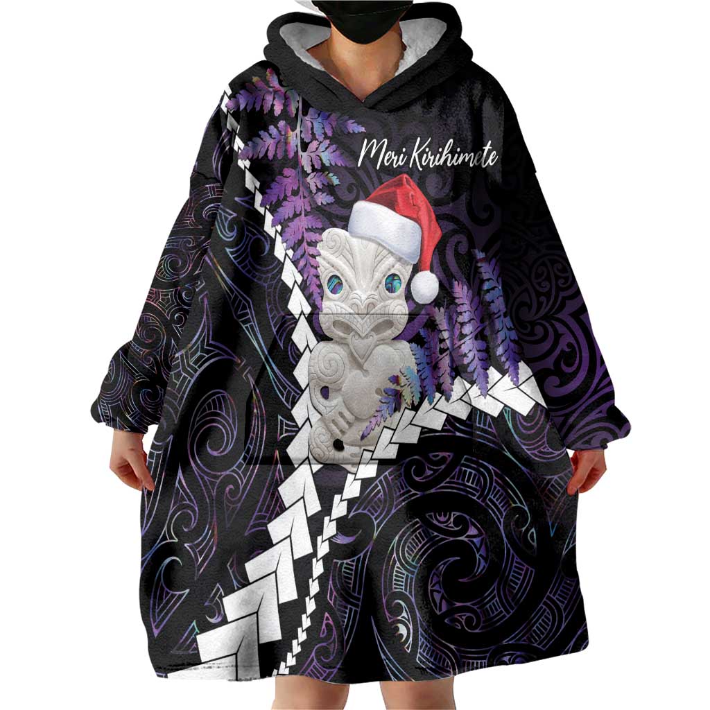 New Zealand Personalised Wearable Blanket Hoodie Meri Kirihimete Kowhaiwhai Mix Paua Shell - Amethys LT7 - Polynesian Pride
