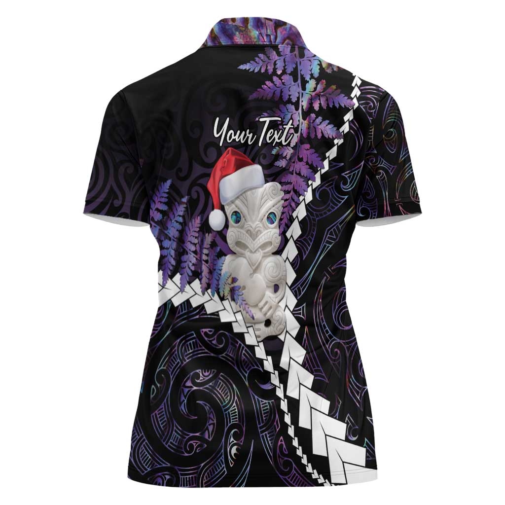 New Zealand Personalised Women Polo Shirt Meri Kirihimete Kowhaiwhai Mix Paua Shell - Amethys LT7 - Polynesian Pride