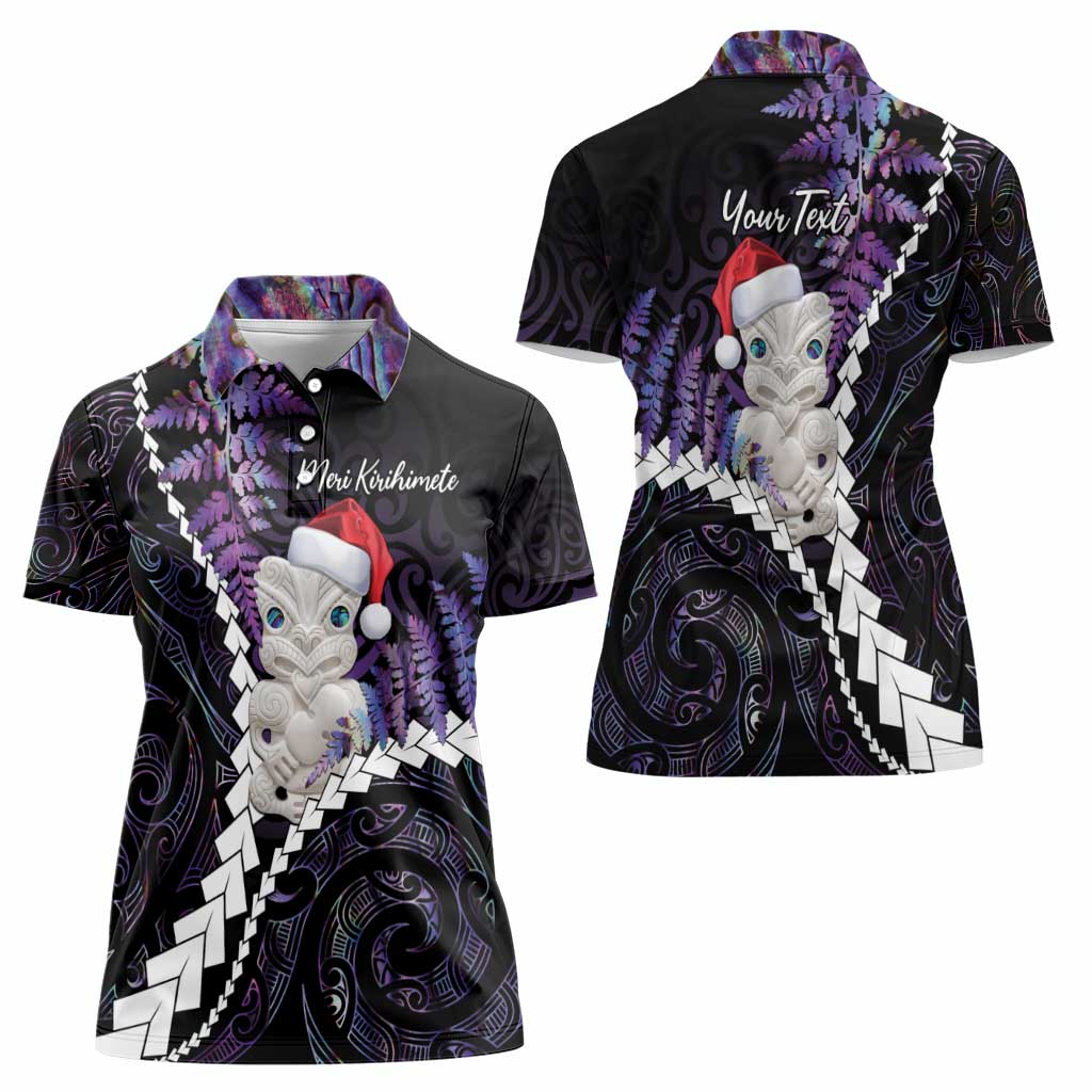 New Zealand Personalised Women Polo Shirt Meri Kirihimete Kowhaiwhai Mix Paua Shell - Amethys LT7 - Polynesian Pride