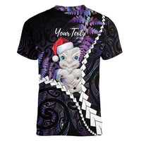 New Zealand Personalised Women V-Neck T-Shirt Meri Kirihimete Kowhaiwhai Mix Paua Shell - Amethys LT7 - Polynesian Pride