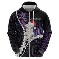 New Zealand Personalised Zip Hoodie Meri Kirihimete Kowhaiwhai Mix Paua Shell - Amethys LT7 - Polynesian Pride