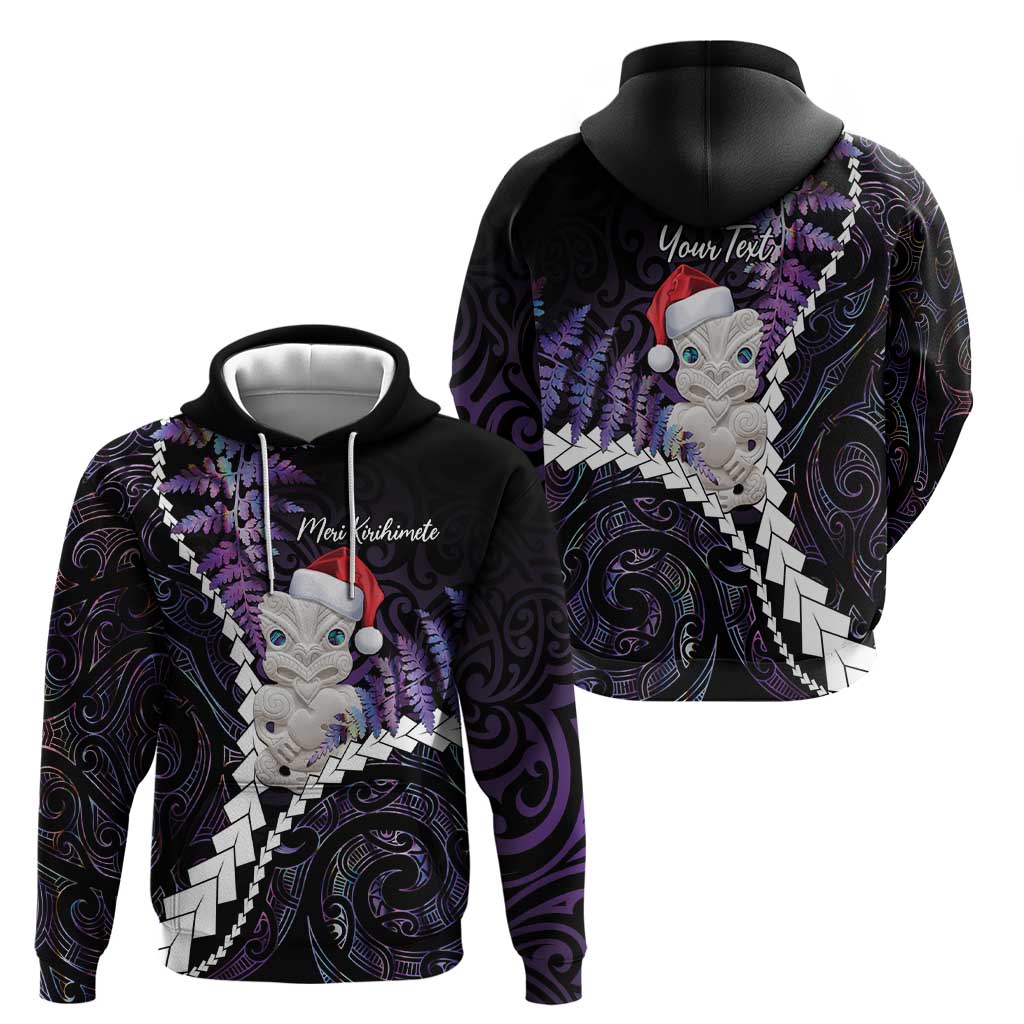 New Zealand Personalised Zip Hoodie Meri Kirihimete Kowhaiwhai Mix Paua Shell - Amethys LT7 - Polynesian Pride