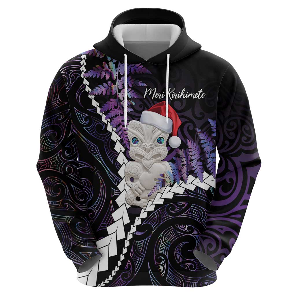 New Zealand Personalised Zip Hoodie Meri Kirihimete Kowhaiwhai Mix Paua Shell - Amethys LT7 - Polynesian Pride