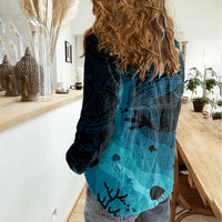 Polynesian Shark Women Casual Shirt Under The Waves LT7 - Polynesian Pride