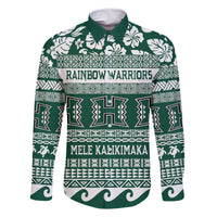 Hawaii Rainbow Warriors Christmas Family Matching Off Shoulder Long Sleeve Dress and Hawaiian Shirt Kakau Motifs LT7 Dad's Shirt - Long Sleeve Green - Polynesian Pride