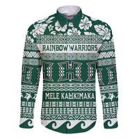 Hawaii Rainbow Warriors Christmas Family Matching Puletasi Dress and Hawaiian Shirt Kakau Motifs LT7 Dad's Shirt - Long Sleeve Green - Polynesian Pride