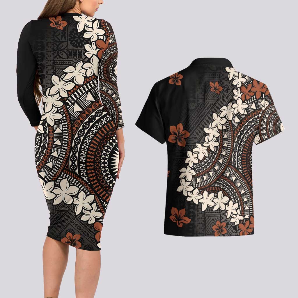 Bula Fiji Women's Day Couples Matching Long Sleeve Bodycon Dress and Hawaiian Shirt Classic Masi Tapa LT7 - Polynesian Pride