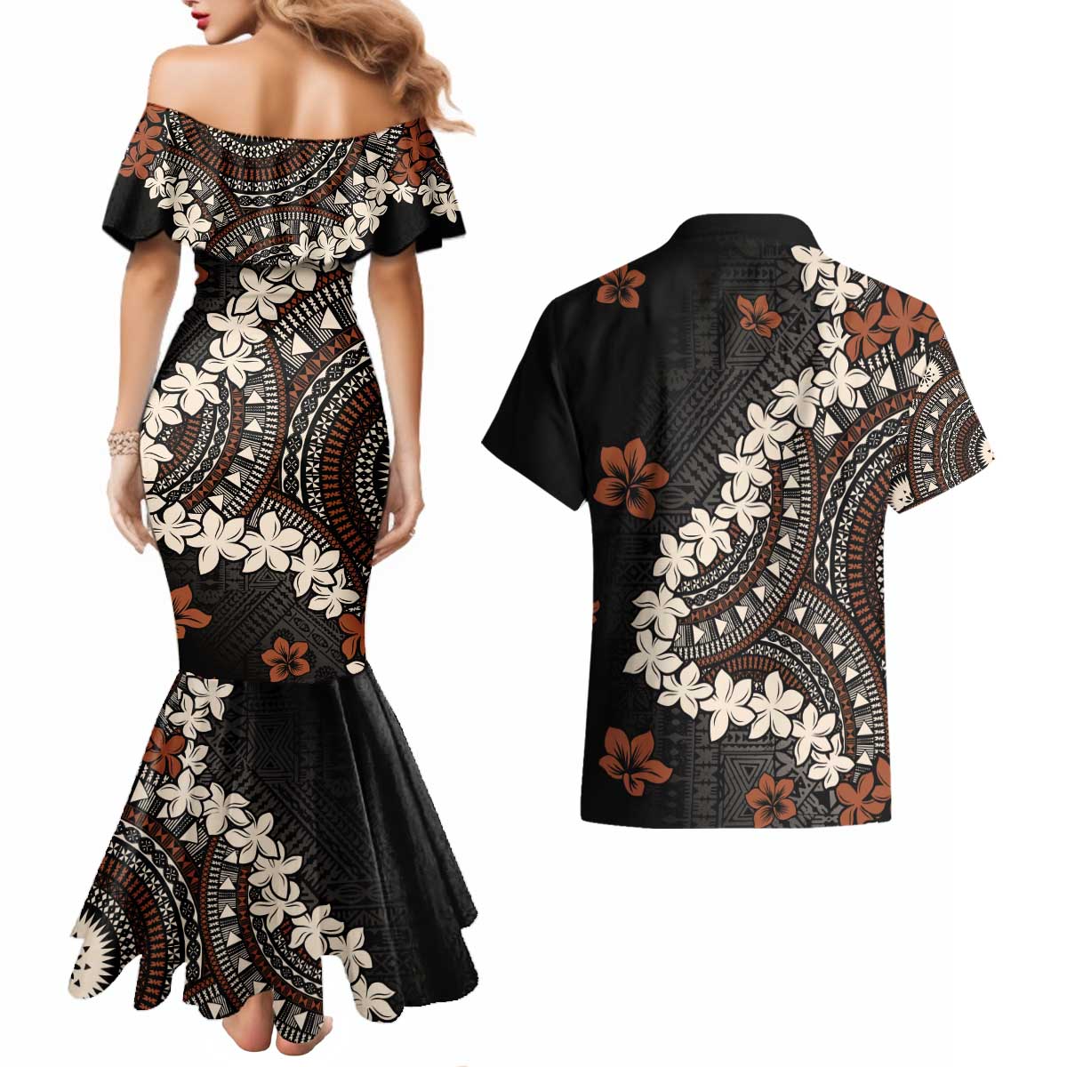 Bula Fiji Women's Day Couples Matching Mermaid Dress and Hawaiian Shirt Classic Masi Tapa LT7 - Polynesian Pride