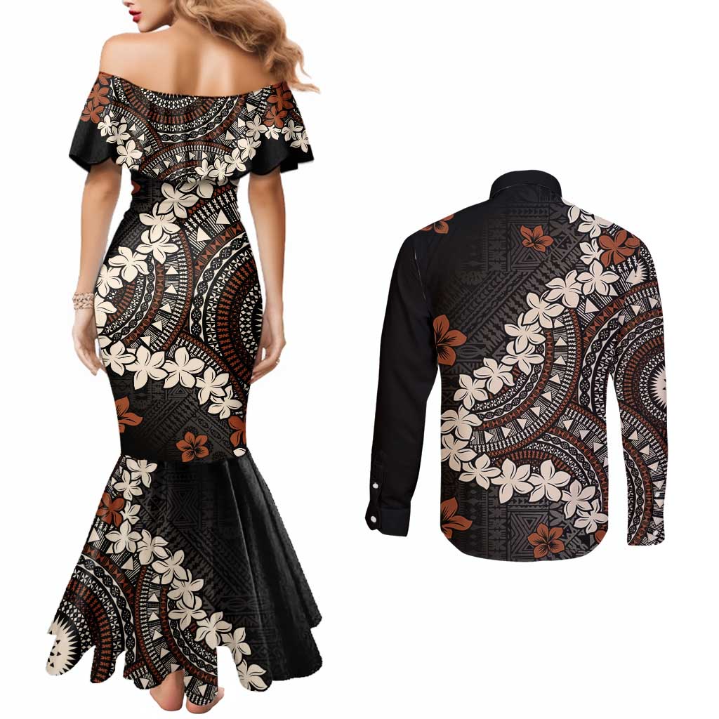 Bula Fiji Women's Day Couples Matching Mermaid Dress and Long Sleeve Button Shirt Classic Masi Tapa LT7 - Polynesian Pride