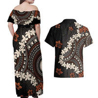 Bula Fiji Women's Day Couples Matching Off Shoulder Maxi Dress and Hawaiian Shirt Classic Masi Tapa LT7 - Polynesian Pride