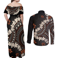 Bula Fiji Women's Day Couples Matching Off Shoulder Maxi Dress and Long Sleeve Button Shirt Classic Masi Tapa LT7 - Polynesian Pride