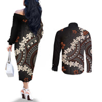 Bula Fiji Women's Day Couples Matching Off The Shoulder Long Sleeve Dress and Long Sleeve Button Shirt Classic Masi Tapa LT7 - Polynesian Pride