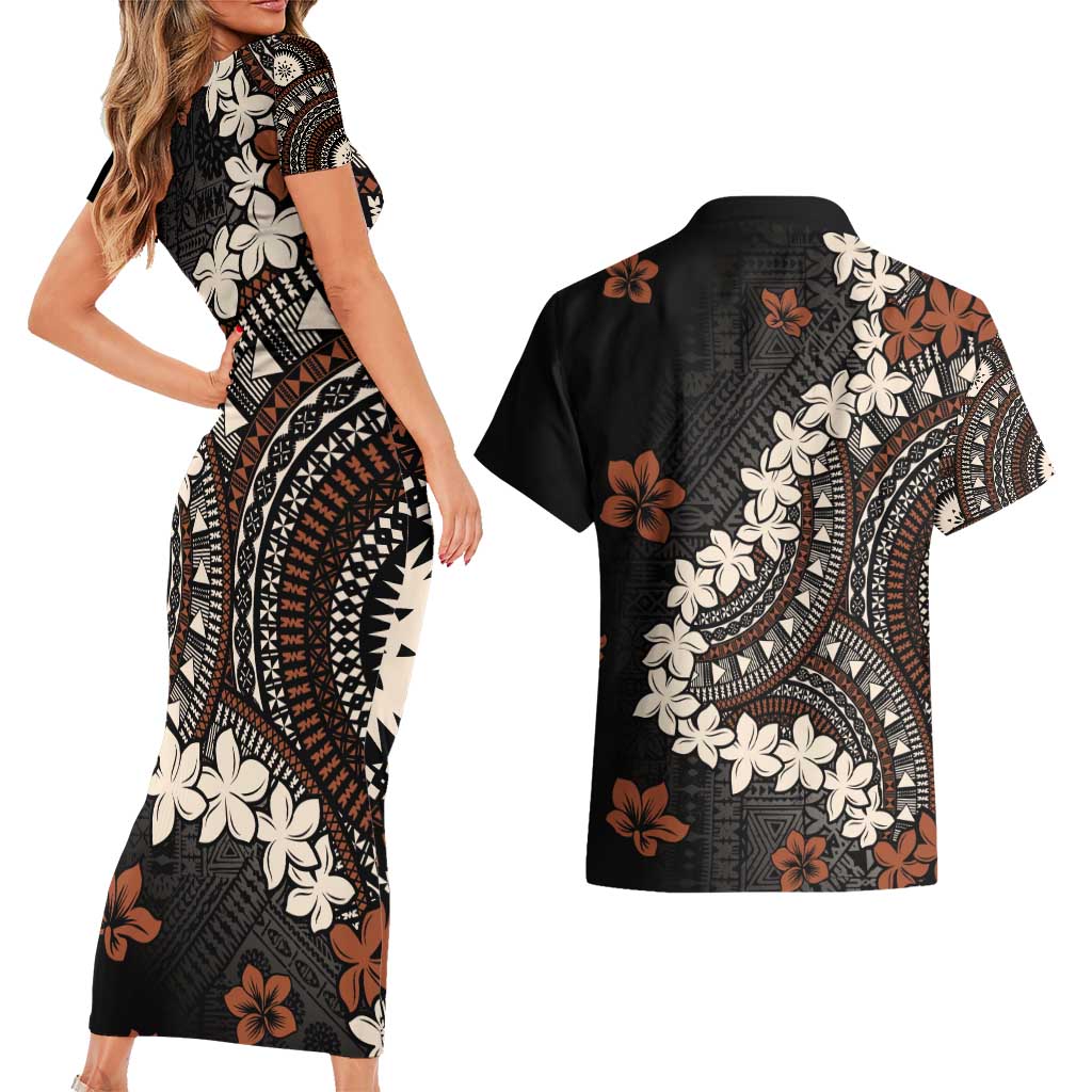 Bula Fiji Women's Day Couples Matching Short Sleeve Bodycon Dress and Hawaiian Shirt Classic Masi Tapa LT7 - Polynesian Pride