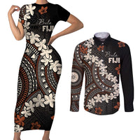 Bula Fiji Women's Day Couples Matching Short Sleeve Bodycon Dress and Long Sleeve Button Shirt Classic Masi Tapa LT7 Brown - Polynesian Pride