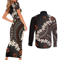 Bula Fiji Women's Day Couples Matching Short Sleeve Bodycon Dress and Long Sleeve Button Shirt Classic Masi Tapa LT7 - Polynesian Pride