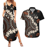 Bula Fiji Women's Day Couples Matching Summer Maxi Dress and Hawaiian Shirt Classic Masi Tapa LT7 Brown - Polynesian Pride