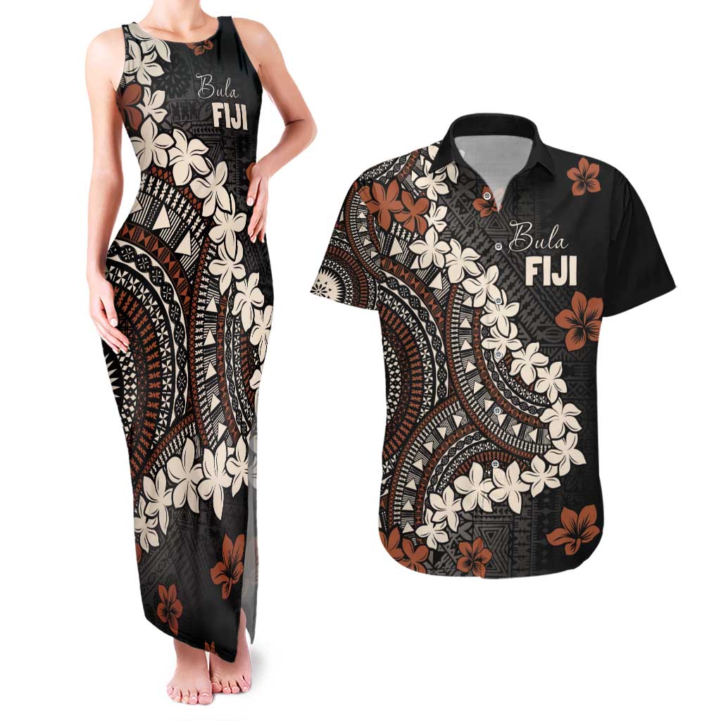 Bula Fiji Women's Day Couples Matching Tank Maxi Dress and Hawaiian Shirt Classic Masi Tapa LT7 Brown - Polynesian Pride