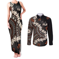Bula Fiji Women's Day Couples Matching Tank Maxi Dress and Long Sleeve Button Shirt Classic Masi Tapa LT7 Brown - Polynesian Pride