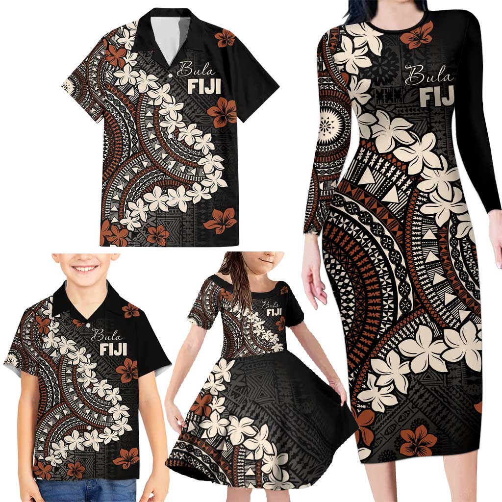 Bula Fiji Women's Day Family Matching Long Sleeve Bodycon Dress and Hawaiian Shirt Classic Masi Tapa LT7 - Polynesian Pride