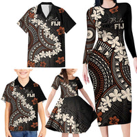 Bula Fiji Women's Day Family Matching Long Sleeve Bodycon Dress and Hawaiian Shirt Classic Masi Tapa LT7 - Polynesian Pride