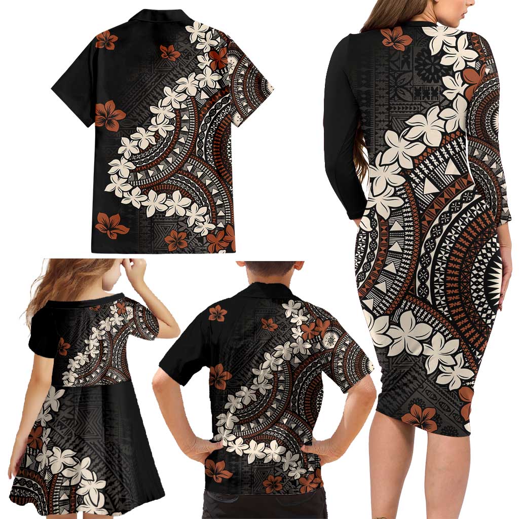 Bula Fiji Women's Day Family Matching Long Sleeve Bodycon Dress and Hawaiian Shirt Classic Masi Tapa LT7 - Polynesian Pride