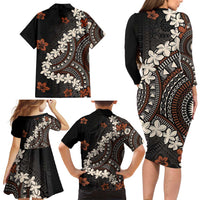 Bula Fiji Women's Day Family Matching Long Sleeve Bodycon Dress and Hawaiian Shirt Classic Masi Tapa LT7 - Polynesian Pride