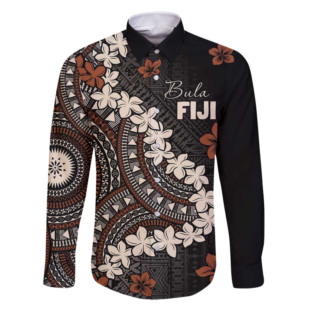 Bula Fiji Women's Day Family Matching Mermaid Dress and Hawaiian Shirt Classic Masi Tapa LT7 Dad's Shirt - Long Sleeve Brown - Polynesian Pride