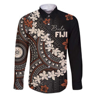 Bula Fiji Women's Day Family Matching Mermaid Dress and Hawaiian Shirt Classic Masi Tapa LT7 Dad's Shirt - Long Sleeve Brown - Polynesian Pride