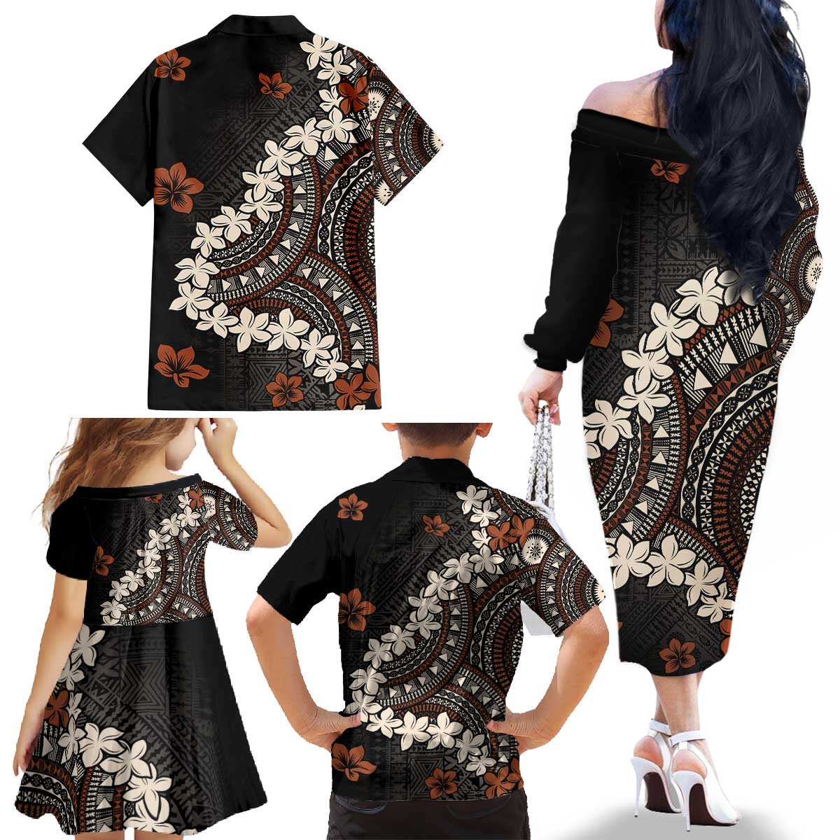 Bula Fiji Women's Day Family Matching Off The Shoulder Long Sleeve Dress and Hawaiian Shirt Classic Masi Tapa LT7 - Polynesian Pride