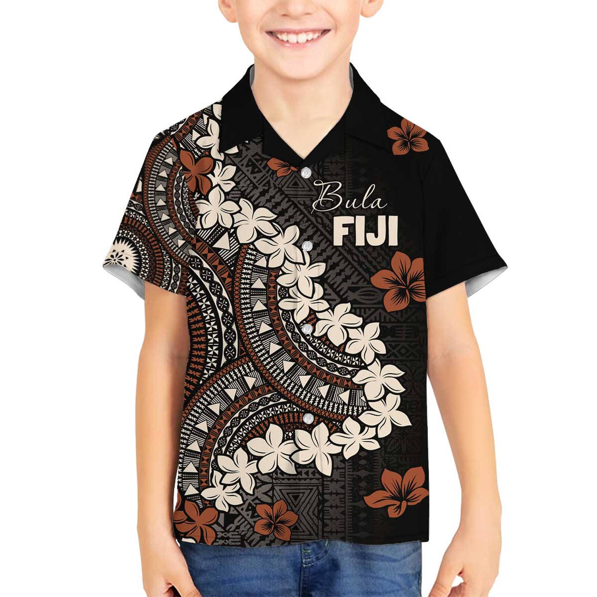 Bula Fiji Women's Day Family Matching Off The Shoulder Long Sleeve Dress and Hawaiian Shirt Classic Masi Tapa LT7 Son's Shirt Brown - Polynesian Pride