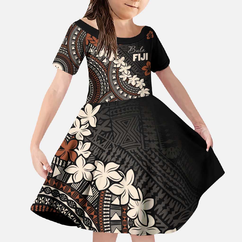Bula Fiji Women's Day Family Matching Short Sleeve Bodycon Dress and Hawaiian Shirt Classic Masi Tapa LT7 Daughter's Dress Brown - Polynesian Pride