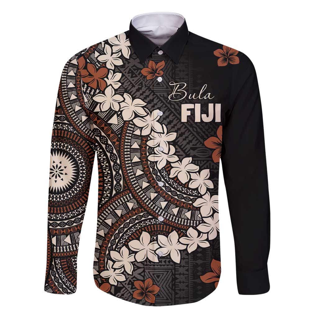 Bula Fiji Women's Day Family Matching Short Sleeve Bodycon Dress and Hawaiian Shirt Classic Masi Tapa LT7 Dad's Shirt - Long Sleeve Brown - Polynesian Pride