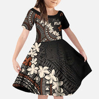 Bula Fiji Women's Day Family Matching Summer Maxi Dress and Hawaiian Shirt Classic Masi Tapa LT7 Daughter's Dress Brown - Polynesian Pride