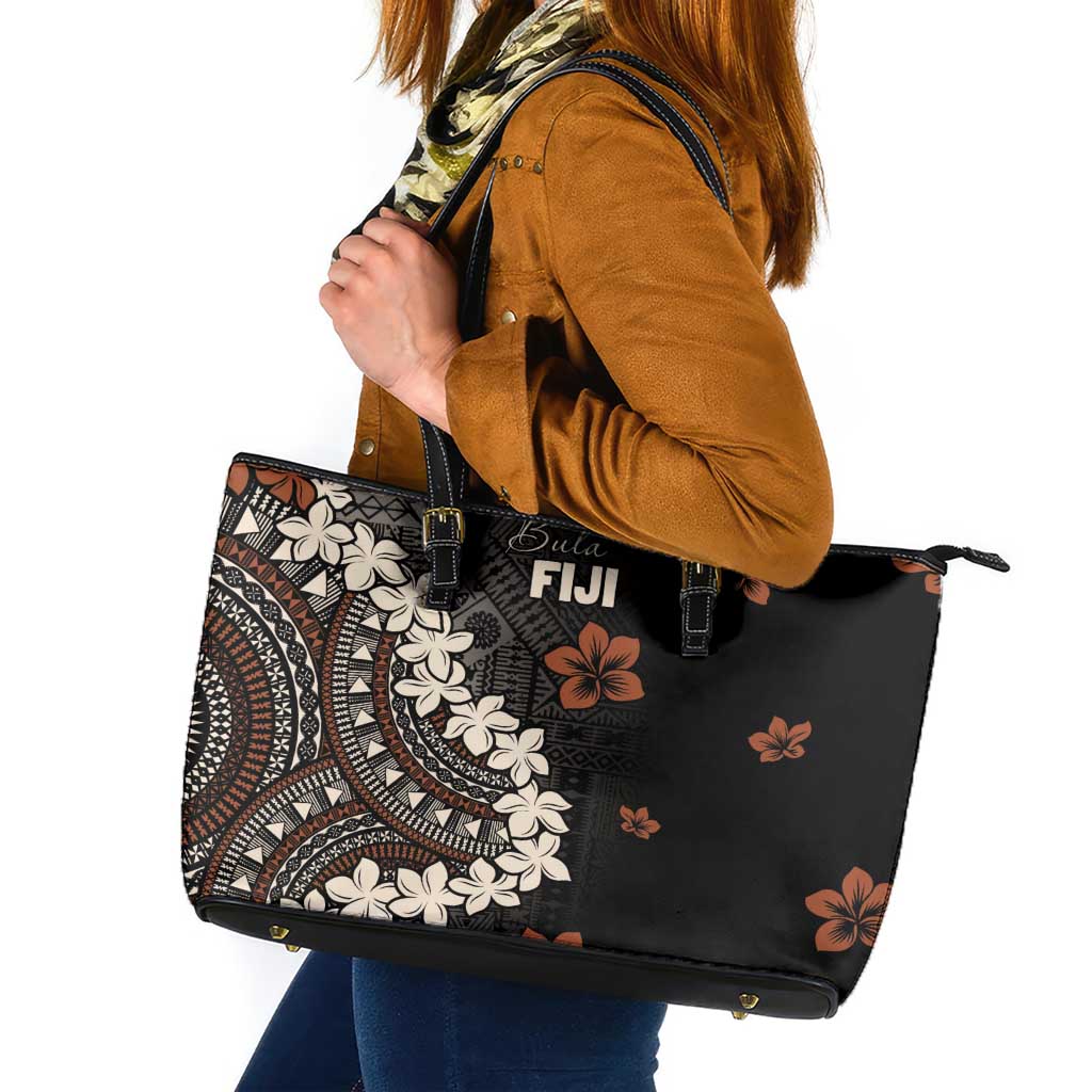Bula Fiji Women's Day Leather Tote Bag Classic Masi Tapa