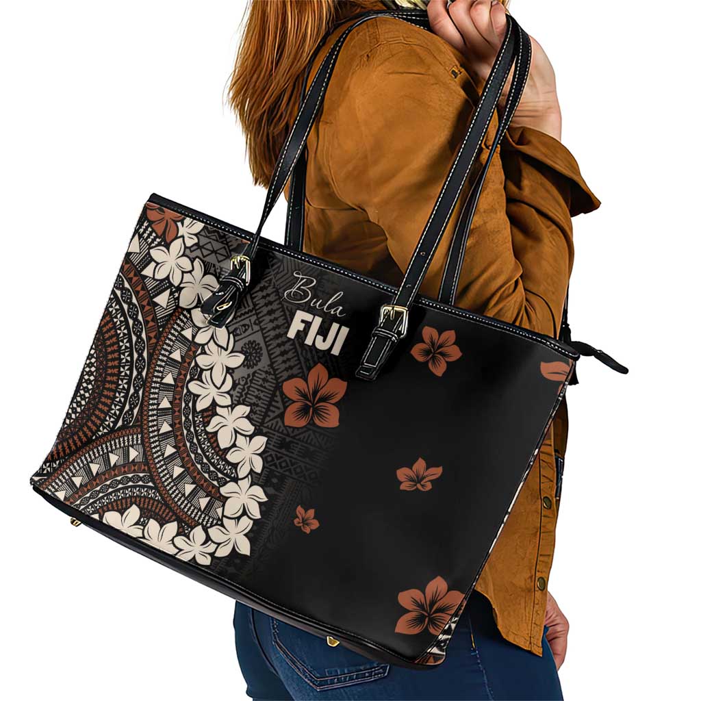 Bula Fiji Women's Day Leather Tote Bag Classic Masi Tapa