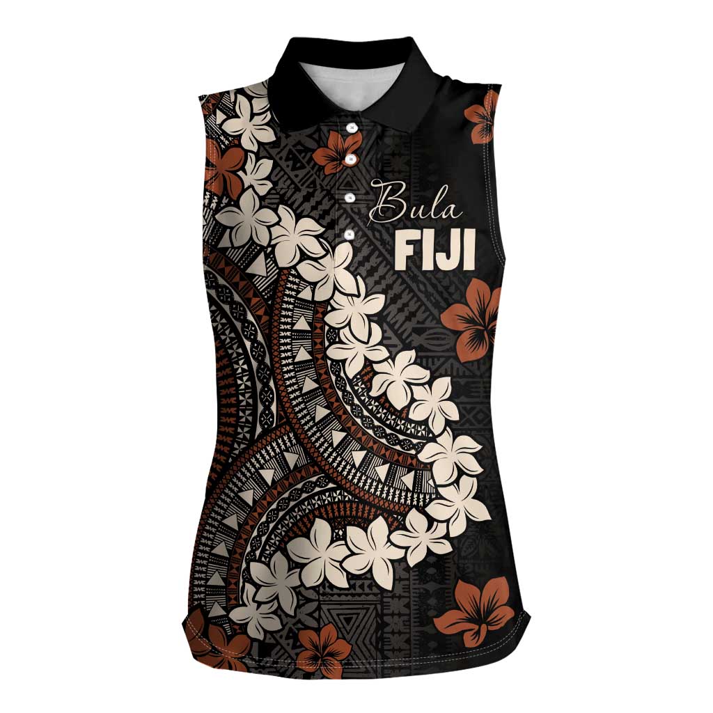 Bula Fiji Women's Day Women Sleeveless Polo Shirt Classic Masi Tapa LT7 Female Brown - Polynesian Pride