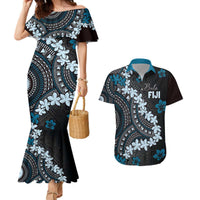 Bula Fiji Women's Day Couples Matching Mermaid Dress and Hawaiian Shirt Indigo Masi Tapa LT7 Indigo - Polynesian Pride