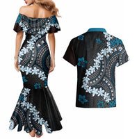 Bula Fiji Women's Day Couples Matching Mermaid Dress and Hawaiian Shirt Indigo Masi Tapa LT7 - Polynesian Pride