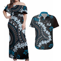 Bula Fiji Women's Day Couples Matching Off Shoulder Maxi Dress and Hawaiian Shirt Indigo Masi Tapa LT7 Indigo - Polynesian Pride