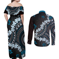 Bula Fiji Women's Day Couples Matching Off Shoulder Maxi Dress and Long Sleeve Button Shirt Indigo Masi Tapa LT7 - Polynesian Pride