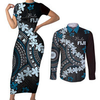 Bula Fiji Women's Day Couples Matching Short Sleeve Bodycon Dress and Long Sleeve Button Shirt Indigo Masi Tapa LT7 Indigo - Polynesian Pride