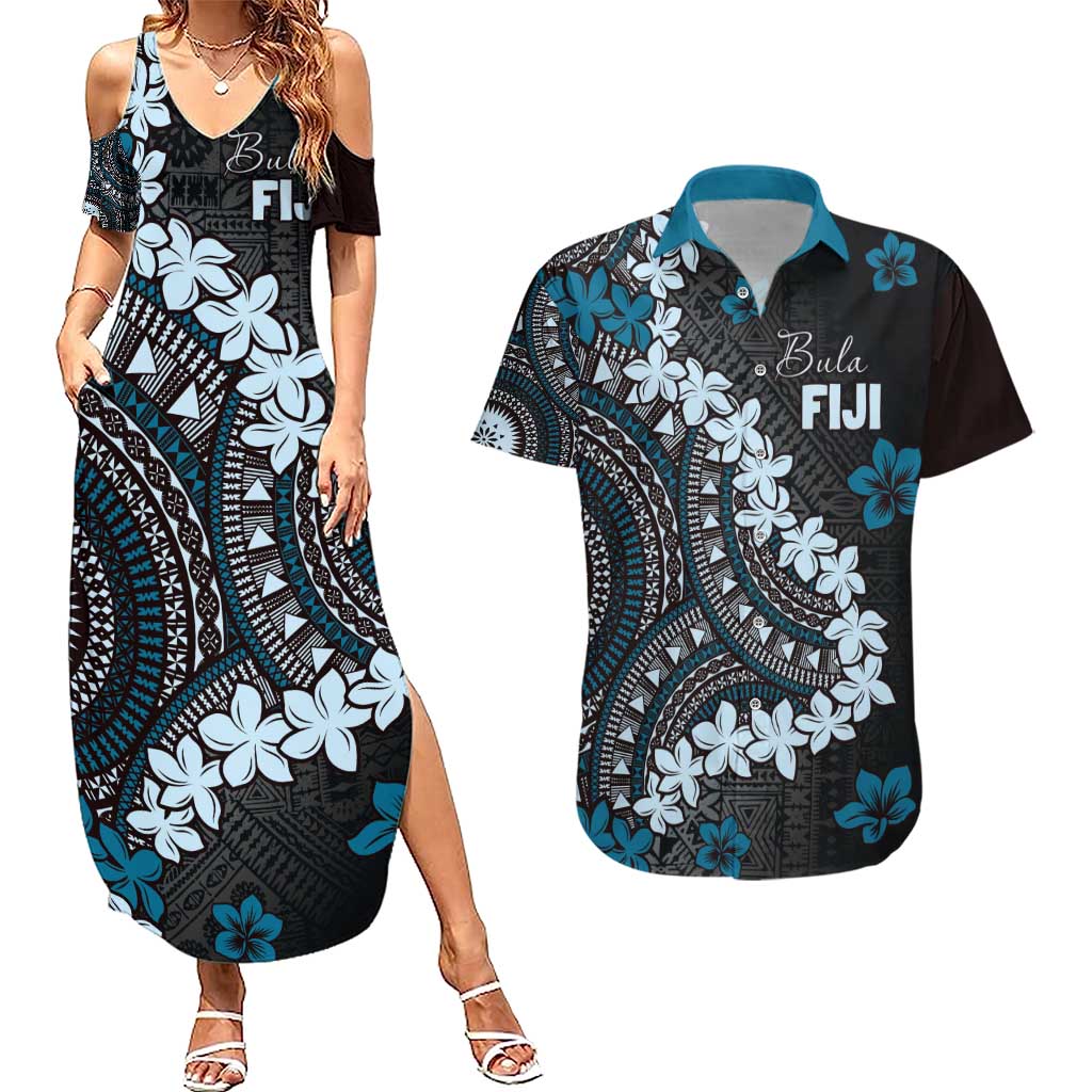 Bula Fiji Women's Day Couples Matching Summer Maxi Dress and Hawaiian Shirt Indigo Masi Tapa LT7 Indigo - Polynesian Pride
