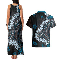 Bula Fiji Women's Day Couples Matching Tank Maxi Dress and Hawaiian Shirt Indigo Masi Tapa LT7 - Polynesian Pride