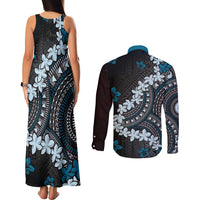 Bula Fiji Women's Day Couples Matching Tank Maxi Dress and Long Sleeve Button Shirt Indigo Masi Tapa LT7 - Polynesian Pride