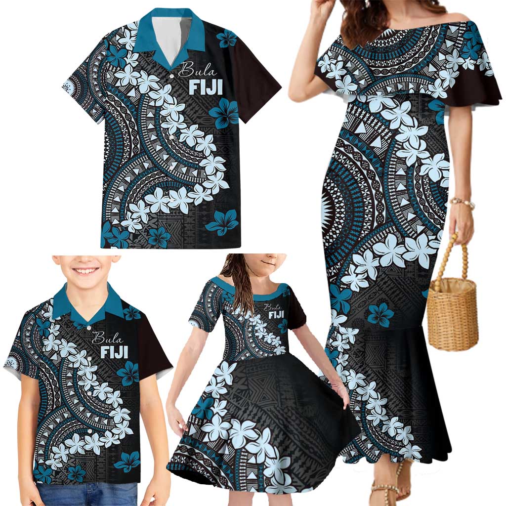 Bula Fiji Women's Day Family Matching Mermaid Dress and Hawaiian Shirt Indigo Masi Tapa LT7 - Polynesian Pride